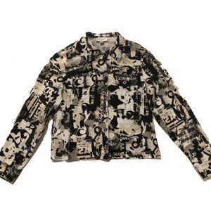 Conrad C Collection Black and White Collared Buttoned Down Stretch Jacket